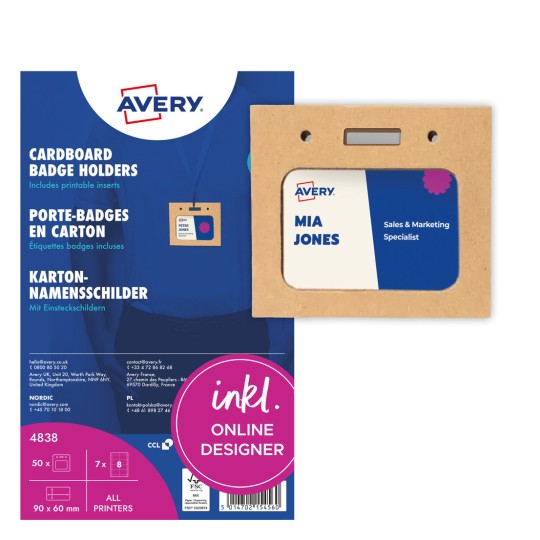 Avery pakiranje kartonskih držača za bedževe s uzorkom bedža i velikim brojem 8?