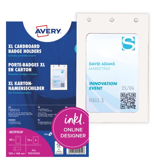Avery XL kartonsko pakiranje držača bedževa s uzorkom bedža i velikim brojem 4?