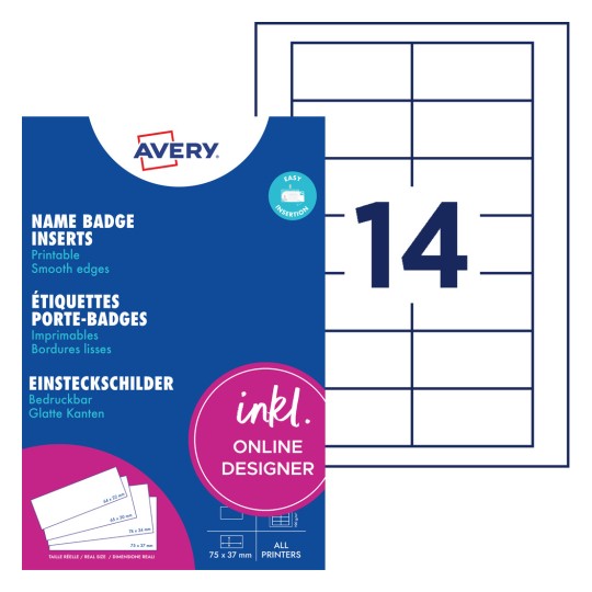 Avery paket umetaka za bedževe s listom naljepnica i velikim brojem 14?