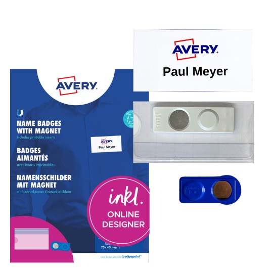 Avery paket pločica s imenom s magnetskim pločicama, umetkom i plavim pakiranjem?