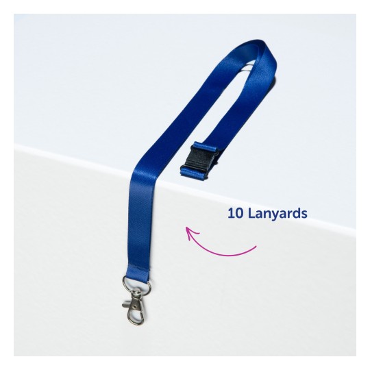 Slika prikazuje plavu traku s kopčom koja leži na bijeloj površini. Označeno je '10 traka' sa strelicom koja pokazuje na traku.