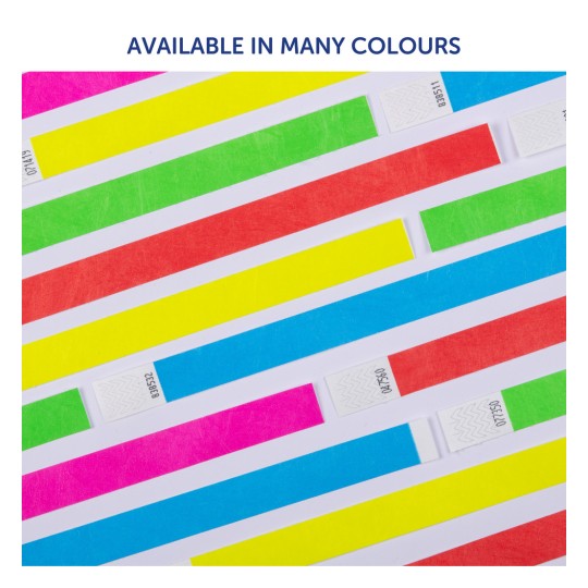 Slika prikazuje razne papirnate trake u boji raspoređene u dijagonalnim linijama, prikazujući različite žive boje, i uključuje napomenu da su dostupne u mnogo boja.