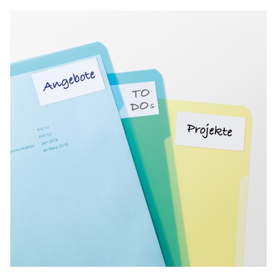 Slika prikazuje tri šarene mape označene kao 'Angebote', 'TO DOs' i 'Projekte', koje se koriste za organiziranje dokumenata.