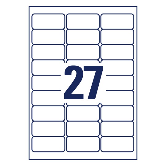 Crtež izrezivanja pojedinačnog lista A4, Artikal: J4721-25, Adresne naljepnice, Format: 63,5 x 29,6 mm, 27 naljepnica/list?
