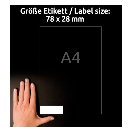 Usporedba veličine s rukom, Artikl: J8871-5, jedan list magnetskih oznaka, Format: 78 x 28 mm, Boja: Bijela?