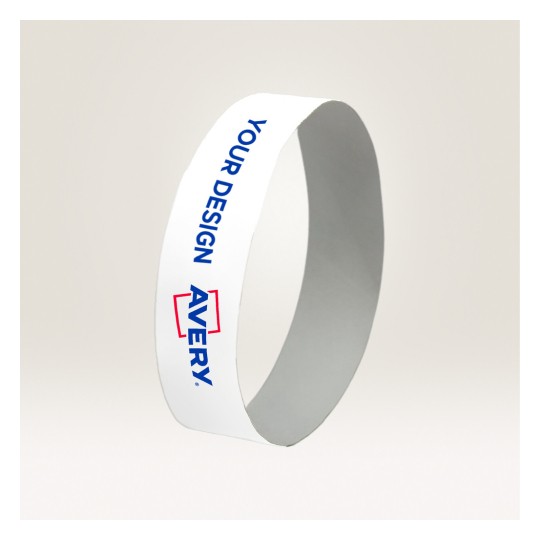 Slika prikazuje praznu bijelu traku ili oznaku s tekstom 'VAŠ DIZAJN' i nazivom marke 'AVERY' istaknutim na njoj. Dizajn sugerira da se može prilagoditi.