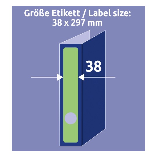 Usporedba veličine s rukom, Artikal: L4750-20, jedan list naljepnica za fascikle, format: 38 x 297 mm, boja: zelena?