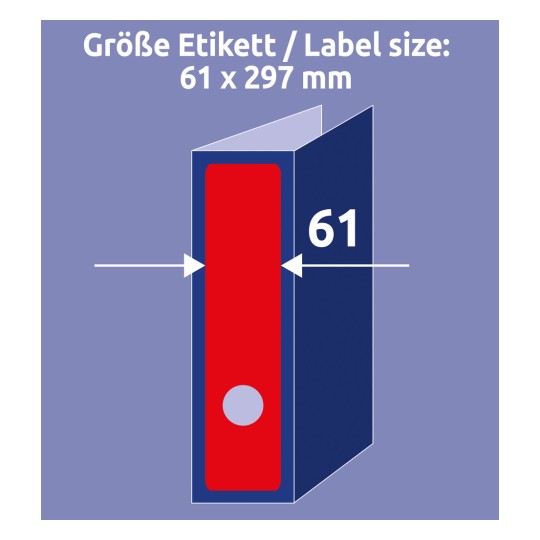 Usporedba veličine s rukom, Artikl: L4752-20, jedan list naljepnica za registratore, format: 61 x 297 mm, boja: crvena