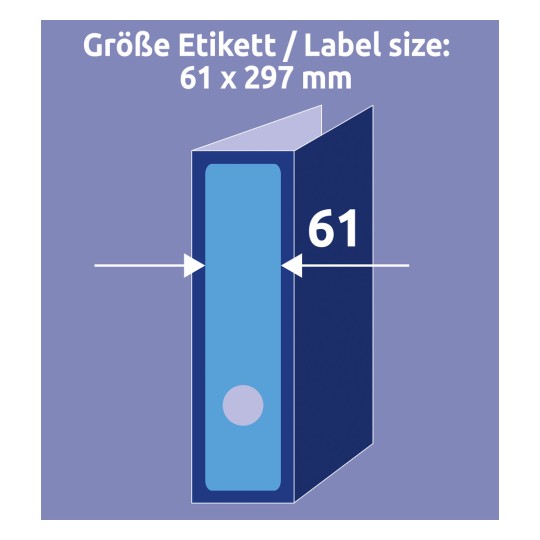 Slika prikazuje dijagram koji označava veličinu naljepnice, dimenzija 61 x 297 mm, s vizualnim prikazom koji ukazuje na dimenzije.
