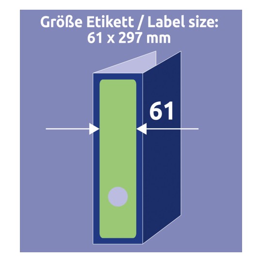 Usporedba veličine s rukom, Artikl: L4754-20, jedan list naljepnica za registratore, format: 61 x 297 mm, boja: zelena?