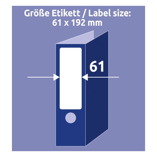 Usporedba veličine s rukom, artikal: L4761-10, jedan list naljepnica za registratore, kućni ured, malo pakiranje, format: 61 x 192 mm, boja: bijela?