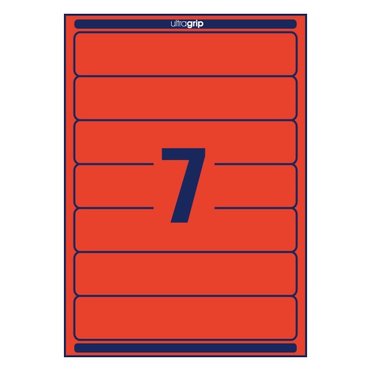 Izrezna skica pojedinačna stranica A4, Članak: L4762-20, Naljepnice za registratore, Format: 38 x 192 mm, 7 naljepnica/stranica.