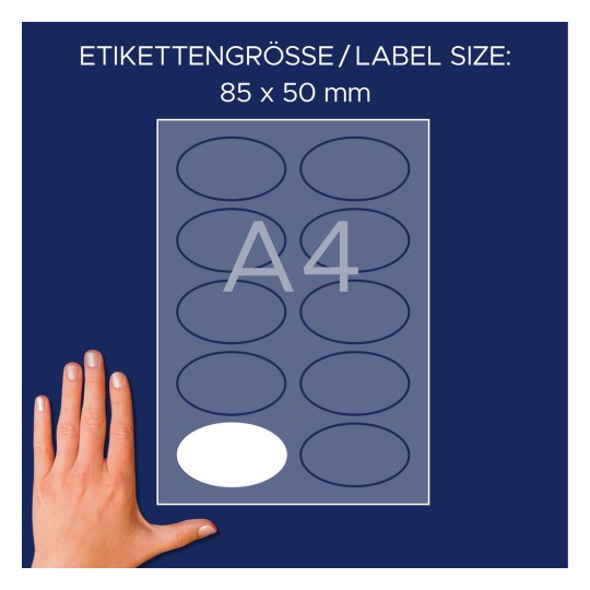 Usporedba veličine s rukom, artikl: L4882-20, jedan list etiketa s imenom, format: 85 x 50 mm, boja: bijela?