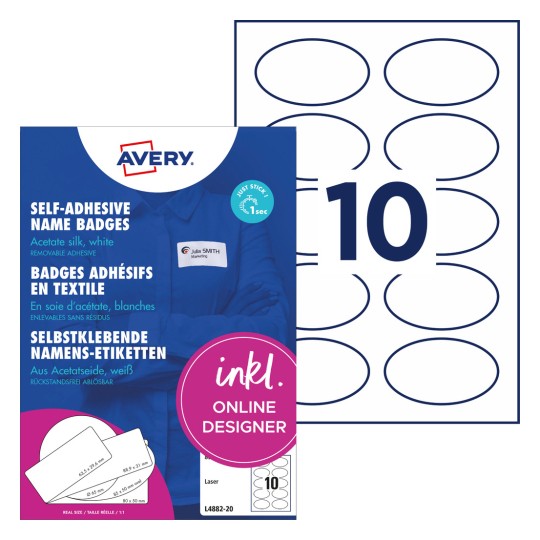 Kutija sa listom naljepnica: Avery Zweckform naljepnice za imena, Artikl: L4882-20, Format: 85 x 50 mm, Pogodno za pisač: crno-bijeli laser, laserski u boji, Sadržaj: 200 naljepnica / 20 listova, /List?