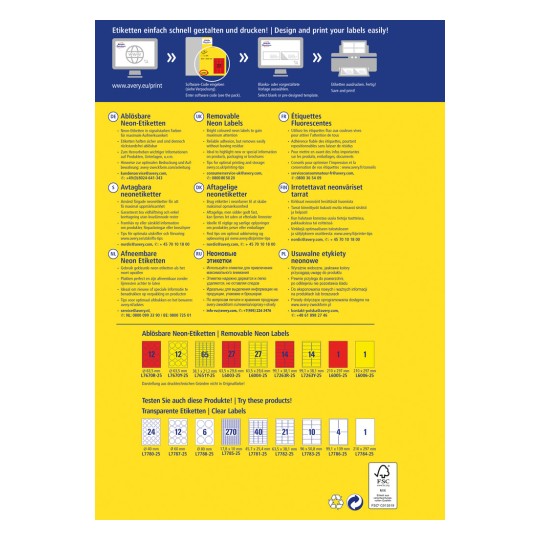 Informativna grafika o izmjenjivim neonskim etiketama, prikazuje različite veličine etiketa i pruža upute za dizajn i ispis. Grafika uključuje višejezične sekcije, informacije o proizvodu i kontakt informacije.