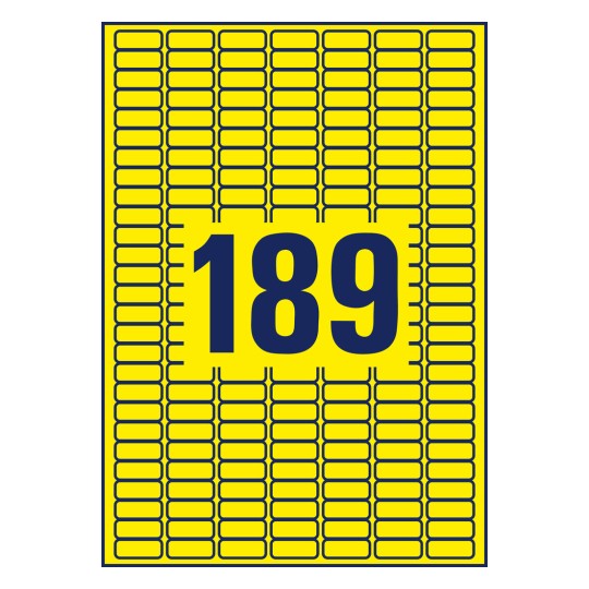 Stanje: A4 pojedinačni list, Članak: L6037-20, Šarene naljepnice, odvojive, Format: 25,4 x 10 mm, 189 naljepnica/list?