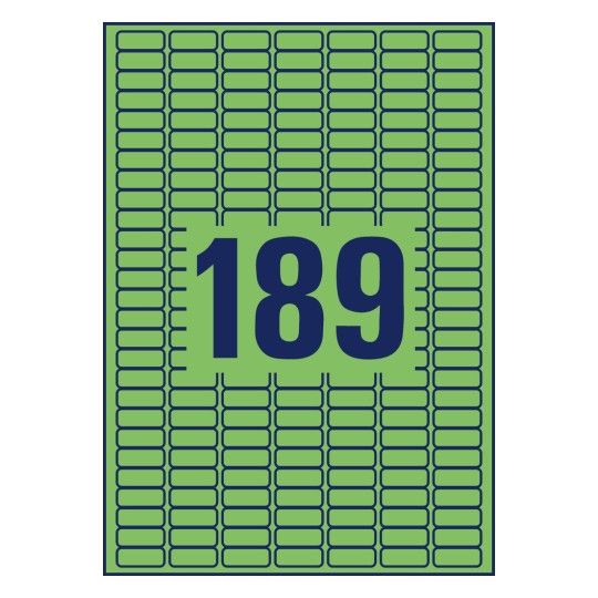 Štancirani crtež pojedinačnog lista A4, Artikl: L6049-20, Obojene naljepnice, uklonjive, Format: 25,4 x 10 mm, 189 naljepnica/ list.
