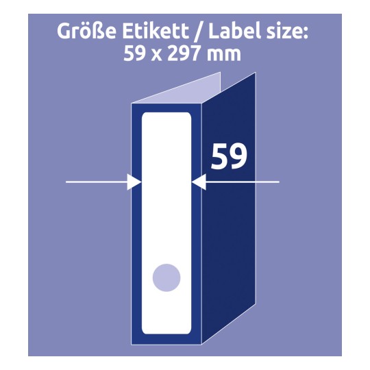 Usporedba veličine s rukom, artikl: L6059-25, jedan list naljepnica za fascikle, format: 59 x 297 mm, boja: bijela?
