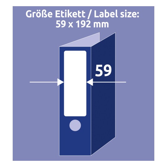 Veličina usporedbe s rukom, Artikl: L6061REV-20, jedan list naljepnica za registratore, samoljepive, format: 59 x 192 mm, boja: bijela?