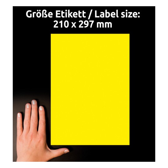 Usporedba s rukom, Artikal: L6111-20, jedan list etiketa otpornih na vremenske uvjete, format: 210 x 297 mm, boja: žuta.