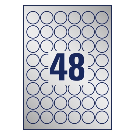 Crtanje probijanja pojedinačnog lista A4, Artikl: L6129-20, Natpisne oznake, Format: ⌀ 30 mm, 48 naljepnica/stranica.