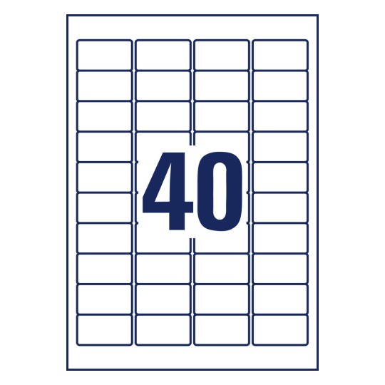 Stanzni crtež pojedinačnog lista A4, Artikl: L6145-20, Naljepnice otporne na skidanje, Format: 45,7 x 25,4 mm, 40 naljepnica/stranica.