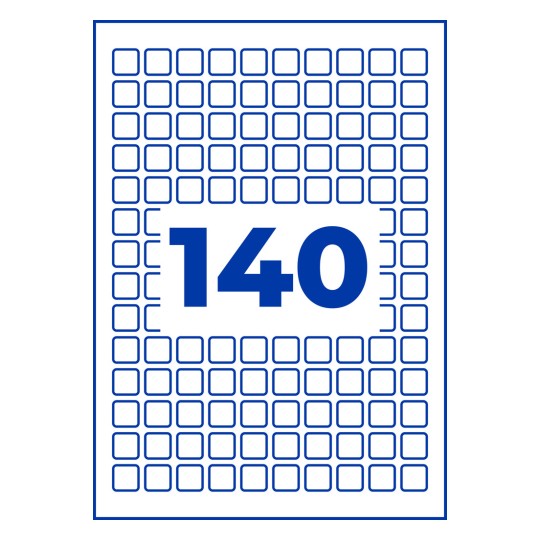 Plavim obrubljena mreža malih zaobljenih kvadrata s velikim plavim brojem 140 u sredini?