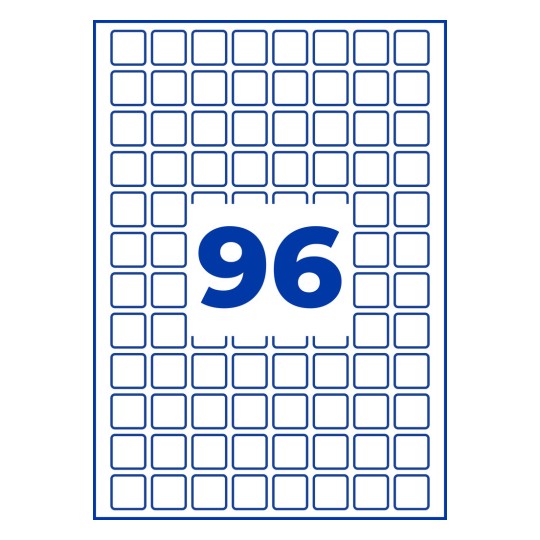 Plavim obrubom ocrtana mreža malih kvadrata s velikim plavim brojem 96 u sredini?