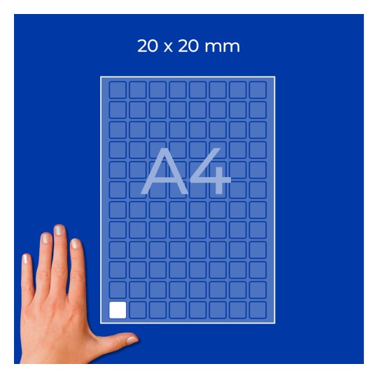 Ruka pokraj A4 kariranog lista s oznakom 20 × 20 mm s malim kvadratnim poljima?