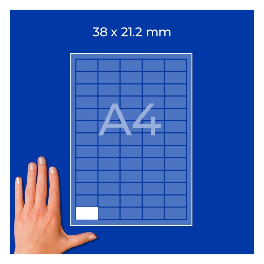 Ruka pored plavog A4 dijagrama s mrežom označenog 38 × 21,2 mm?