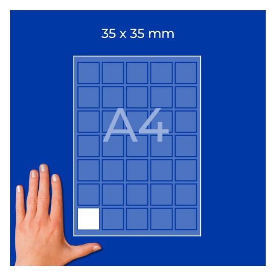 A4 list s mrežom kvadrata od 35×35 mm s jednim bijelim kvadratom i rukom u donjem lijevom kutu?
