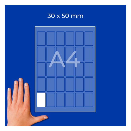 Ruka pokraj dijagrama na A4 listu označenog 30 x 50 mm s malim pravokutnim ćelijama?