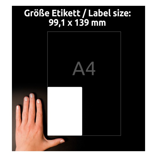 Usporedba veličine s rukom, Članak: L7769-40, jedan list sjajnih naljepnica, format: 99,1 x 139 mm, boja: bijela?