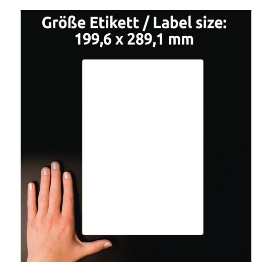 Usporedba veličine s rukom, Artikl: L7997-25, jedan list otpremnica, Format: 199,6 x 289,1 mm, Boja: Bijela.