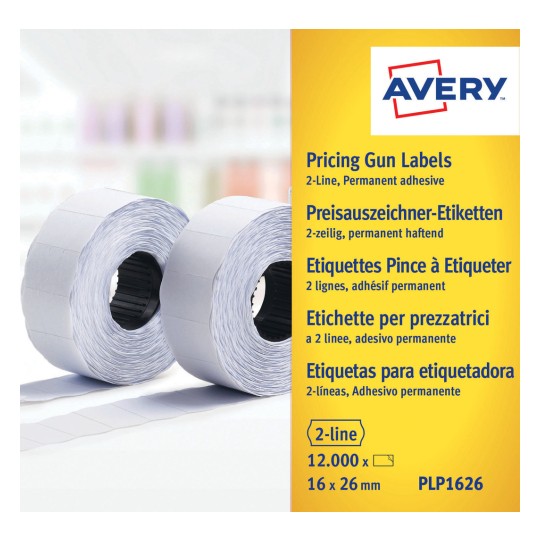 Slika pakiranja: Avery Zweckform etikete, Artikl: PLP1626, Format: 26 x 16 mm, Sadržaj: 12.000 etiketa / 10 rola, 1.200 etiketa/rola