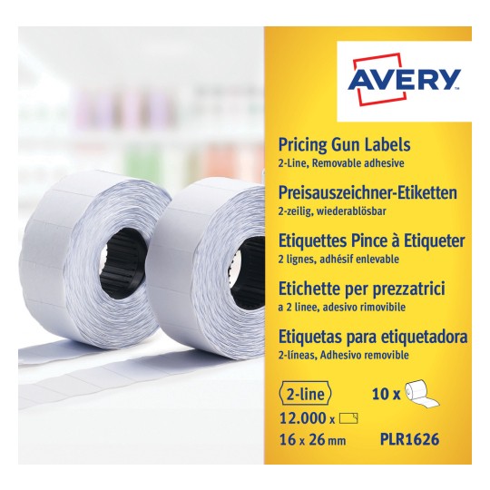 Slika pakiranja: Avery Zweckform naljepnice, Artikl: PLR1626, Format: 26 x 16 mm, Sadržaj: 12.000 naljepnica / 10 rola, 1.200 naljepnica/rola