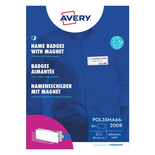 Slika na pakiranju: Avery Zweckform, Artikl: POL35MA66-20DR, Format: 80 x 34 mm, Prikladnost za ispis: kolor laser, crno-bijeli laser, Inkjet, Sadržaj: 20 znakova / 80 umetnih znakova / 5 listova, /po listu?