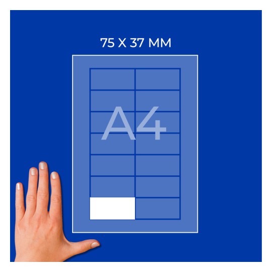 Dijagram na listu A4 s etiketom dimenzija 75 x 37 mm i rukom u donjem lijevom kutu?