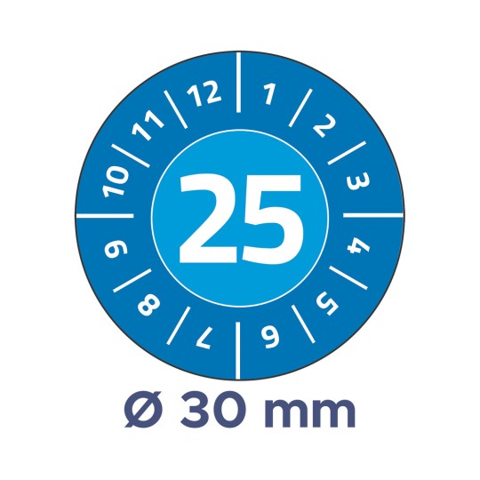 Slika prikazuje kružni mjerač s brojem 25 istaknutim u sredini, okružen brojevima od 1 do 12 i dodatnim oznakama. Ispod kruga je tekst 'Ø 30 mm'.