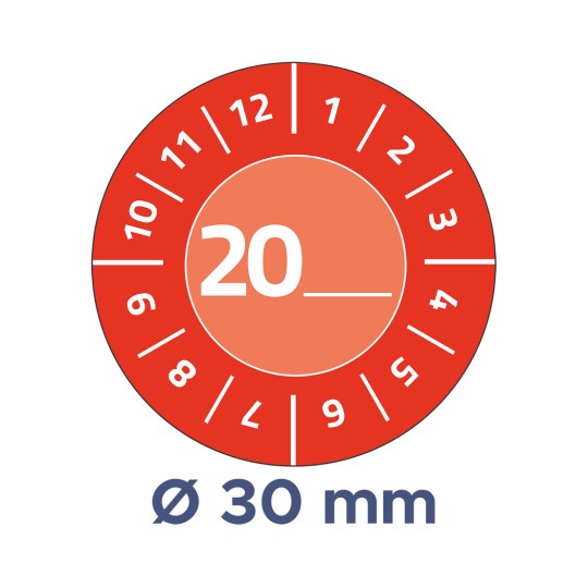 Slika prikazuje kružni mjerač s brojevima od 1 do 12 oko oboda i središnjim brojem 20, koji označava mjeru promjera 30 mm.