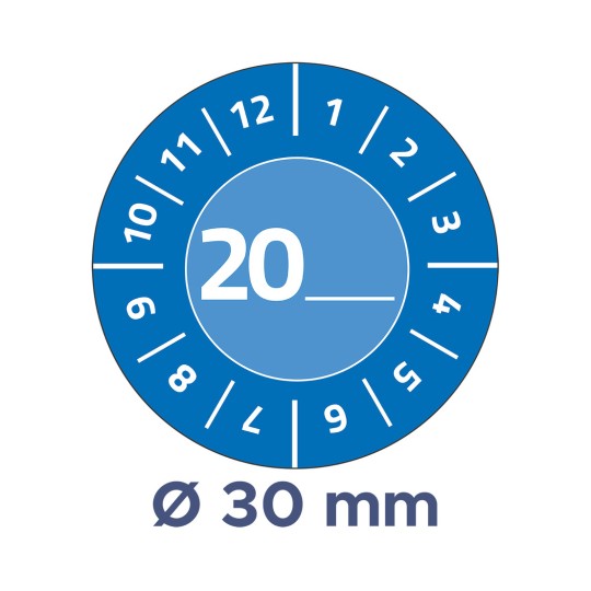 Slika prikazuje kružni mjerač ili brojčanik s brojevima u rasponu od 1 do 12 i 1 do 12 oko ruba. Broj '20' je istaknut u središtu, a ispod kruga je oznaka koja pokazuje 'Ø 30 mm'.