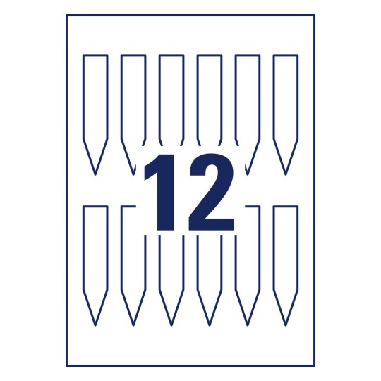 Skica probijanja pojedinačnog lista, Artikl: T3005-10, Utisne oznake, Format: 100 x 20 mm, 12 komada/ list?