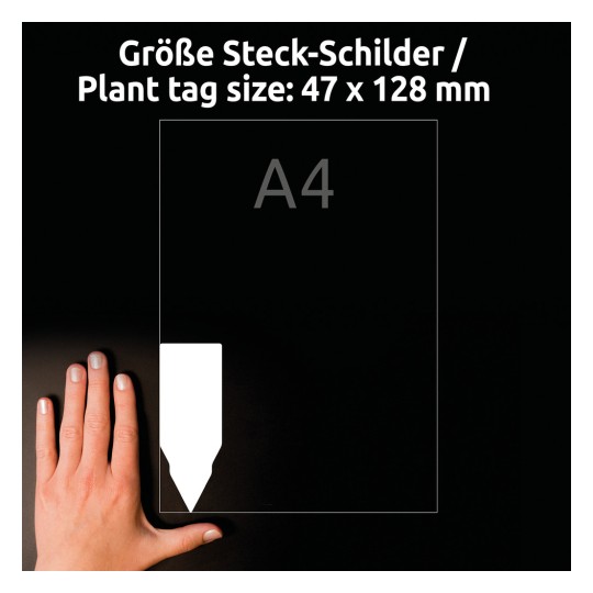 Usporedba veličine s rukom, Artikl: T3006-10, jedan list oznaka za umetanje, format: 128 x 47 mm, boja: bijela.