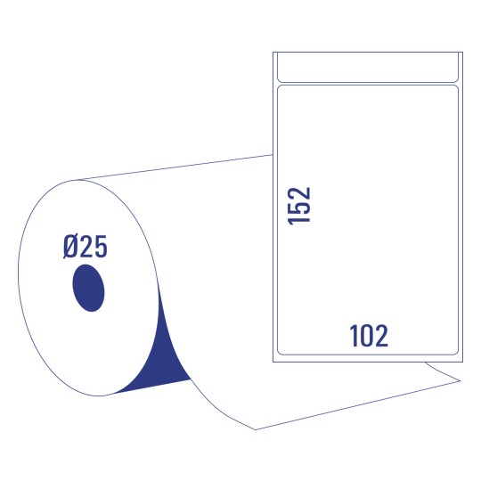Stanzni crtež za rolu i etiketu, Artikl: TD8050-25, Termodirektne otpremne etikete, Format: 102 x 152 mm, 475 etiketa/roli.