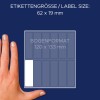 Veličina u usporedbi s rukom, Artikl: 3340, jedan list višenamjenskih etiketa, format: 62 x 19 mm, boja: bijela?