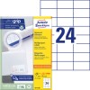 Slika pakiranja s listom naljepnica: Avery Zweckform univerzalne naljepnice, artikal: 3475-200, format: 70 x 36 mm, prikladno za ispis: Inkjet, laserski ispis crno-bijelo, laserski ispis u boji, sadržaj: 5.280 naljepnica / 220 listova, 24 naljepnice/list.