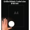 Veličina u usporedbi s rukom, Artikal: 6229REV-10, jedan list okruglih naljepnica, odvojivo, format: ⌀ 80 mm, boja: bijela