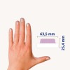 Veličina usporedbe s rukom, artikl: 74897, jedan list ljepljivih trakica, format: 63,5 x 25,4 mm, boja: plava, zelena, ružičasta, ljubičasta.