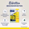 Slika prikazuje pakiranje proizvoda Avery Zweckform ultra grip naljepnica za arhiviranje. Ističe značajke kao što su jednostavan dizajn, 100% neprozirnost, ispis bez zastoja i održiv papir.