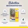Slika prikazuje proizvod Avery Zweckform koji sadrži prozirne etikete. Ističe značajke kao što su jednostavan dizajn s dizajnerom etiketa, otpornost na vodu i činjenica da je klimatski neutralan, uz napomenu da je proizveden u Njemačkoj.